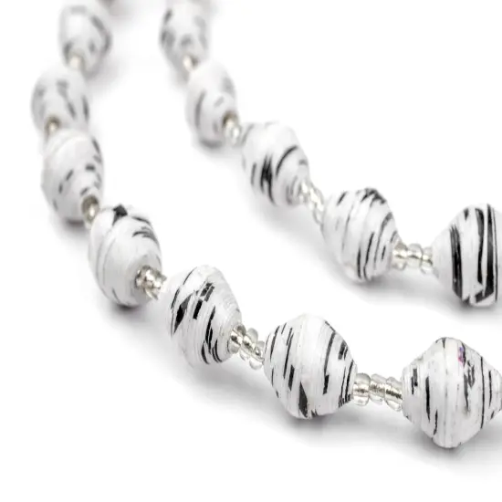 The Bead Chest Recycled Paper Bead Necklace from Uganda - Fair Trade African Jewelry (White & Black) {1}