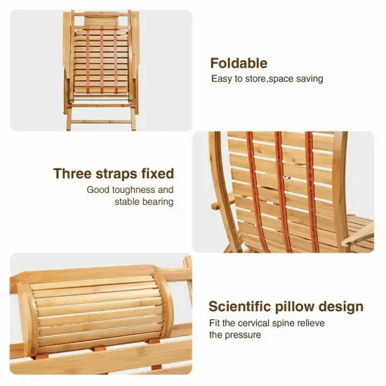 Wooden Deck Chair Garden Patio Sun Lounger Folding Outdoor Adjustable Reclining {3}