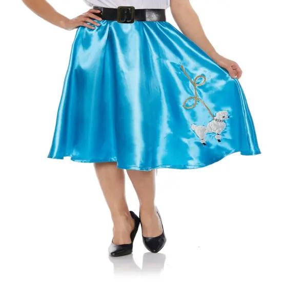 Women's 50s Turquoise Satin Poodle Skirt Costume {1}