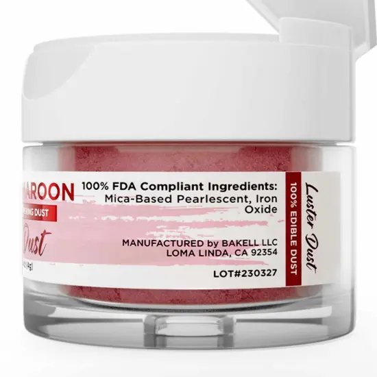 Bakell - Metallic Maroon Luster Dust (4g, 1x Jar) Edible Vegan Dust & Paint for Baking, Desserts and Beverages {6}