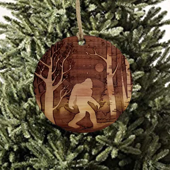Winter Sasquatch Bigfoot - Raw Cedar Ornament 3x3in {4}