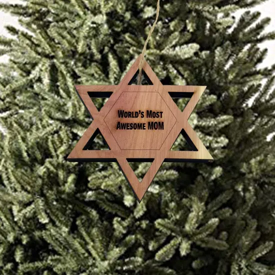 Worlds most awesome Mom Star of David - Cedar Ornament {3}
