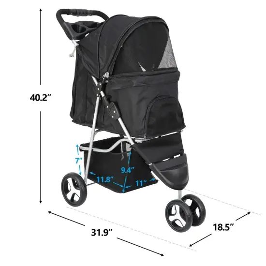 3 Wheels Travel Pet Stroller for Dogs and Cats Easy to Walk Foldable Stroller {2}