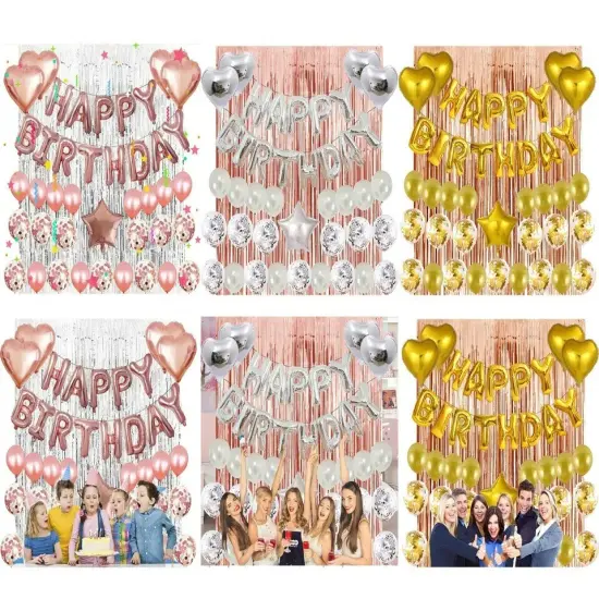 Hot Happy Birthday Decoration Multiple Color Banner Balloons Set Party Supplies Paper black {4}