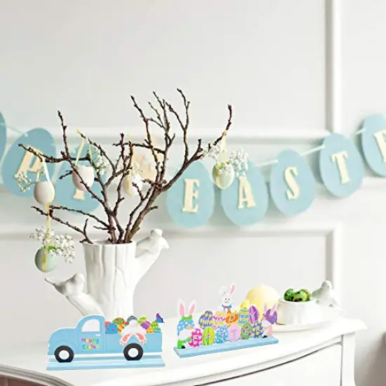 WATINC 3Pcs Easter Table Decorations Wooden Centerpiece Signs for Dining Room Table Easter Bunny for Spring Holiday Easter Party D&eacute;cor Ornament Indoor Outdoor Garden Yard Lawn Party Supplies {5}