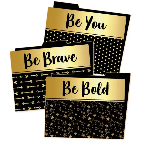 Carson Dellosa 6-Pack Positive Affirmation File Folders, Black and Gold Paper Organizers With Pockets for Filing Cabinet, Classroom Organization, Desk Accessories, Teacher Must Haves, Office Supplies {1}