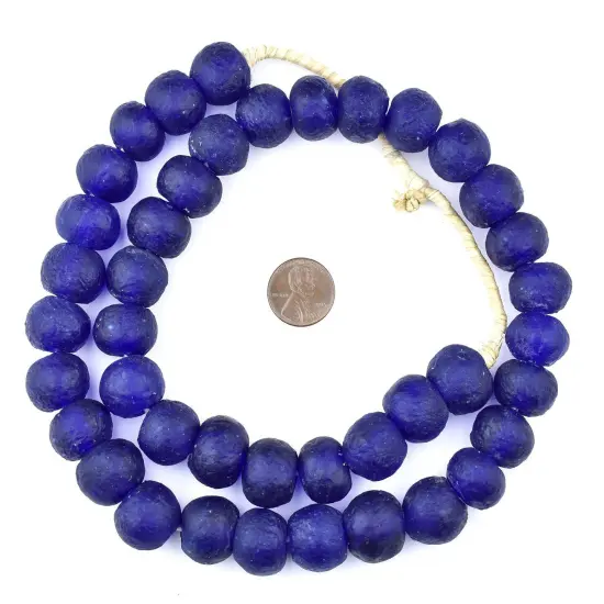 The Bead Chest African Recycled Glass Beads &ndash; Handmade in Ghana &ndash; Cobalt Blue 18mm Strand for Jewelry Making, Crafts, and Home Decor I Approximately 40 Beads {2}