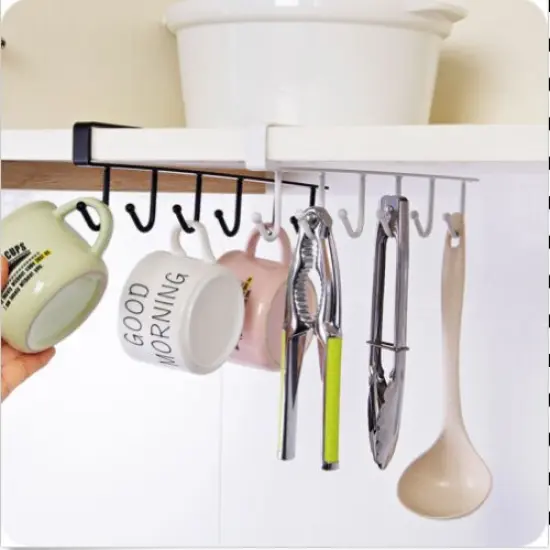 New Black 6 Hooks Cup Holder Hang Kitchen Cabinet Shelf Storage Rack Organizer-white {2}