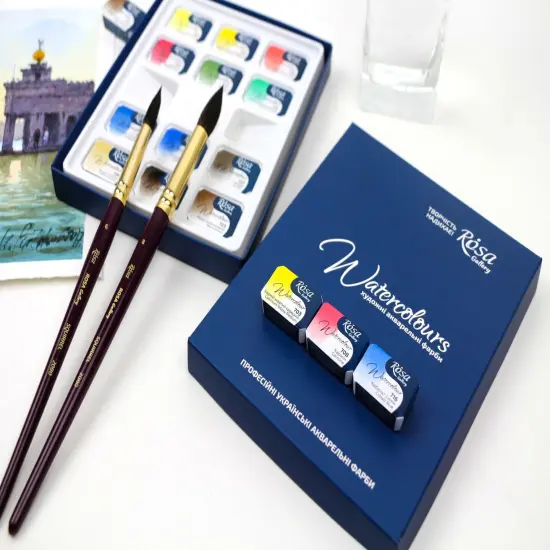 Set of watercolor paints "Classic", 12 colors, cuvette, cardboard, ROSA Gallery {3}