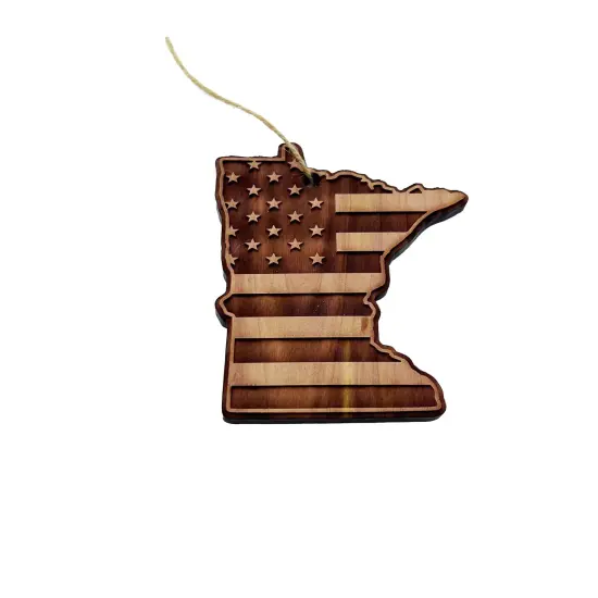 Minnesota and USA Flag - Cedar Ornament {3}