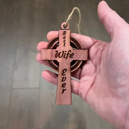 Best Wife Ever Celtic Cross - Cedar Ornament {4}