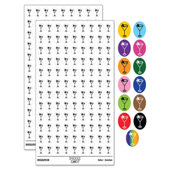Martini Cocktail with Olive 200+ 0.50" Round Stickers Hot Pink {1}