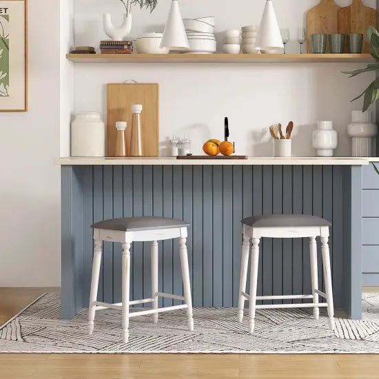 Costway 2 PCS 24"/29" Counter/Bar Height Bar Stools Backless Bar Stools with Faux Leather Cover White&Gray {9}