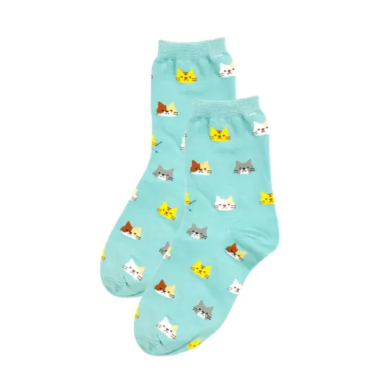 Wrapables Novelty Animal Print Crew Socks (Set of 5), Cat Face {4}