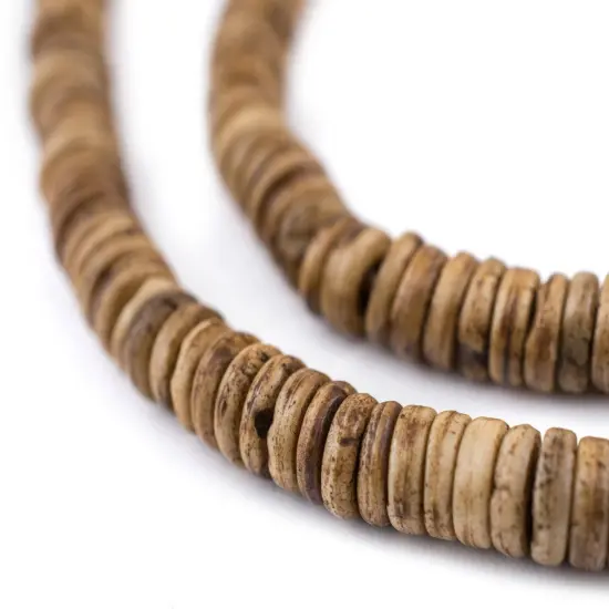 The Bead Chest 6mm Brown Bone Button Beads: Nepal Flat Round Disk Heishi Beads for DIY Necklace Jewelry Making {1}