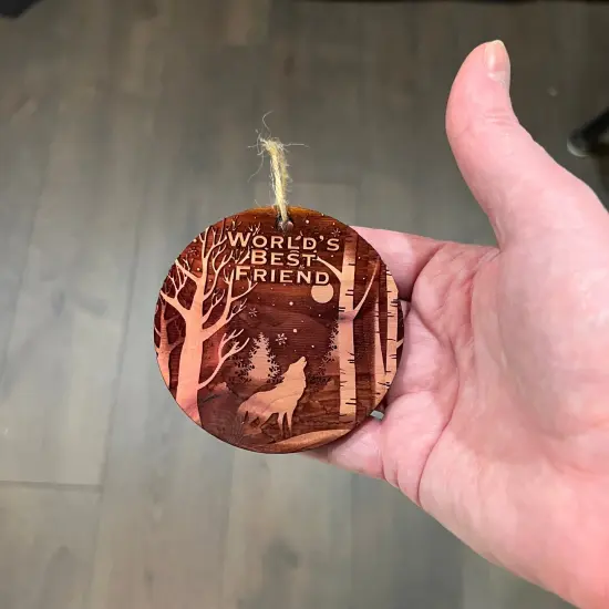 Winter Wolf Worlds Best Friend - cedar ornament {4}