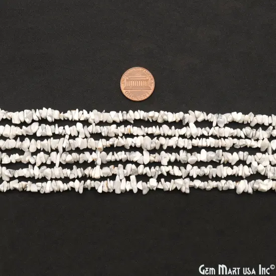 Howlite Chip Beads, 34 Inch, Natural Chip Strands, Drilled Strung Nugget Beads, 3-7mm, Polished, GemMartUSA (CHHW-70001) {2}