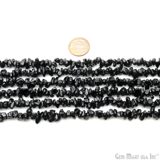 Black Spinel Chip Beads, 34 Inch, Natural Chip Strands, Drilled Strung Nugget Beads, 7-10mm, Polished, GemMartUSA (CHSB-70004) {6}