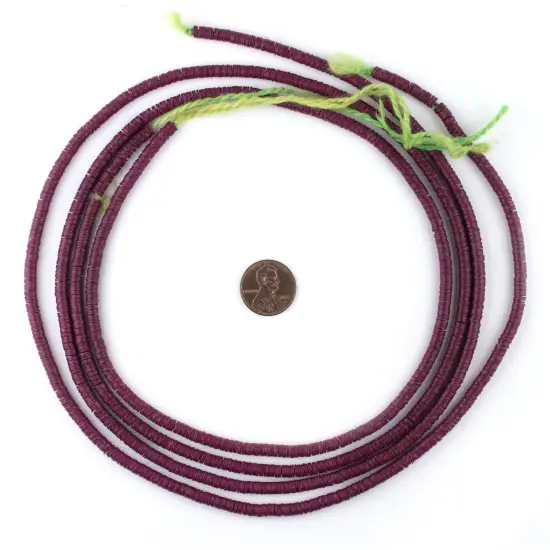The Bead Chest Plum Purple Vinyl Phono Record Beads 4mm Ghana African Disk 33 Inch Strand Handmade {2}
