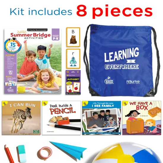 Summer Bridge Activities PreK-K Bundle, Ages 4-5, Math, Phonics, Handwriting, and Science Summer Learning Kindergarten Workbooks, Alphabet Flash Cards, Children's Books, and Drawstring Bag {2}