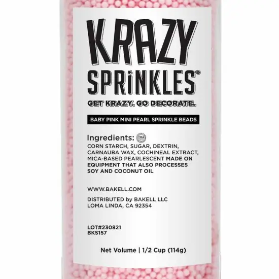 Krazy Sprinkles - Baby Pink Pearl Mini Beads (1/2 Cup, 1x Jar) for Cakes, Ice Cream & Cookies {4}