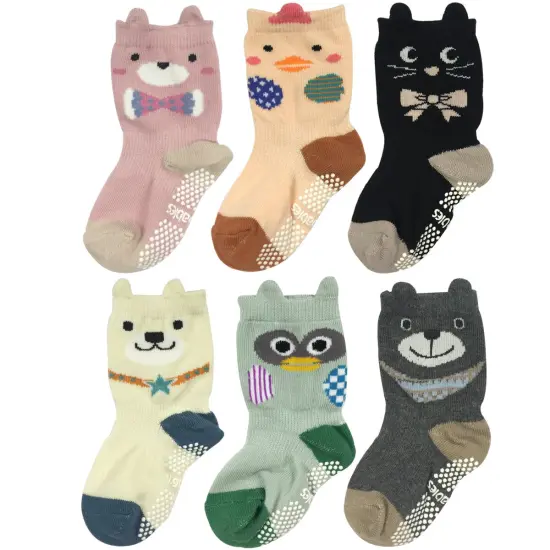Wrapables Peek A Boo Animal Non-Skid Toddler Socks (Set of 6), Zoo Animals Large {1}