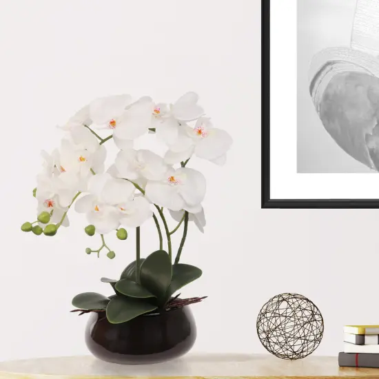 15-Inch Phalaenopsis Orchid - Elegant White Blooms, Home Decor, Perfect for Tabletops & Gifts - All-Season Elegance, Floral Home by Artificial Flowers {3}