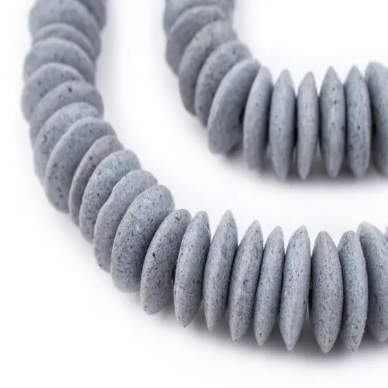 The Bead Chest Ashanti Fair Trade Glass Saucer Beads - African Tribal Ethnic Disk Rondelle Spacers (Grey) {1}
