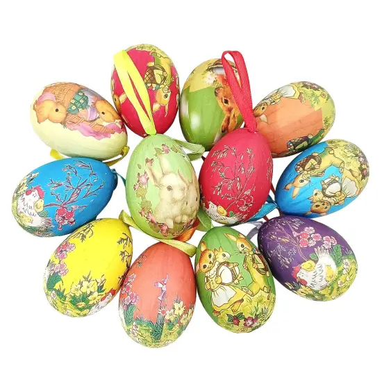 Gardeningwill 12pcs Vintage Style Paper Mache Foam Egg Hanging Ornaments Easter Decoration {1}