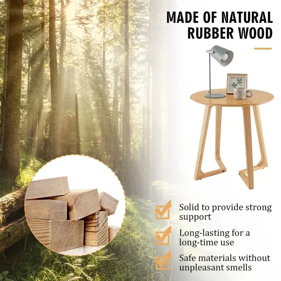 Costway 24" Round Side Table Solid Rubber Wood End Table Beside Sofa&Bed for Small Space Brown/Natural {6}