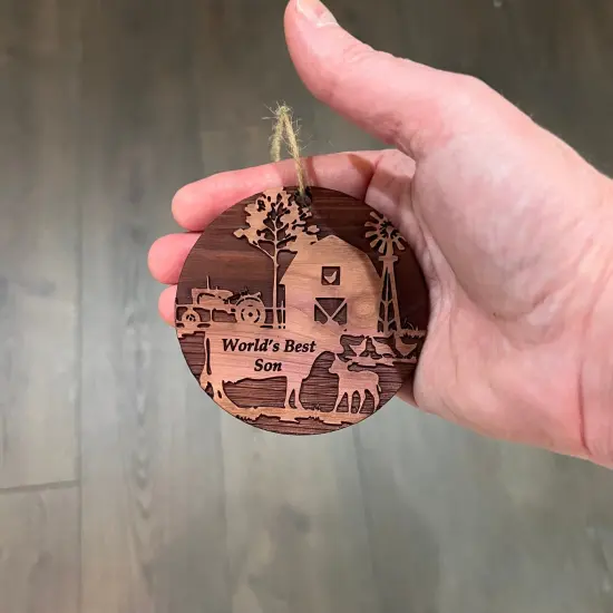 Worlds Best Son Farm Scene - Cedar Ornament {4}