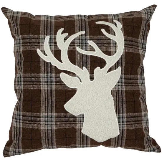 Northlight 16.5" Brown Plaid Stag Christmas Throw Pillow {1}