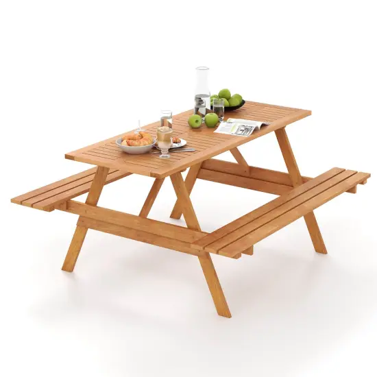 Costway 6 Person Picnic Table Set with Patio Table 2 Built-in Benches 2" Umbrella Hole {2}