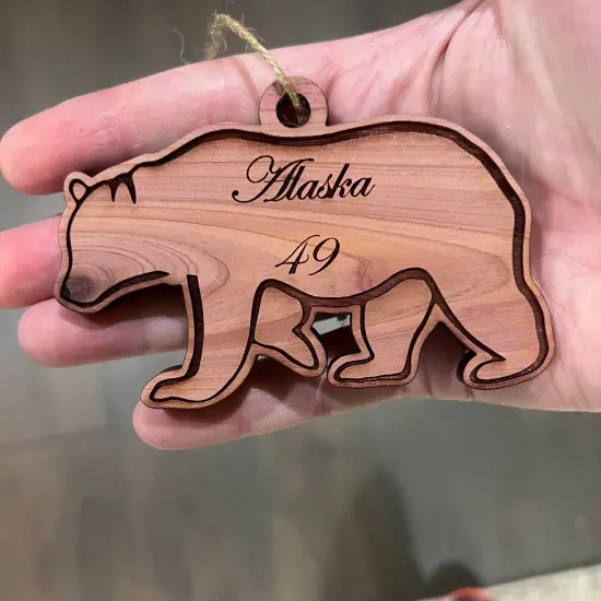 Alaska 49 with Bear - Cedar Ornament {3}