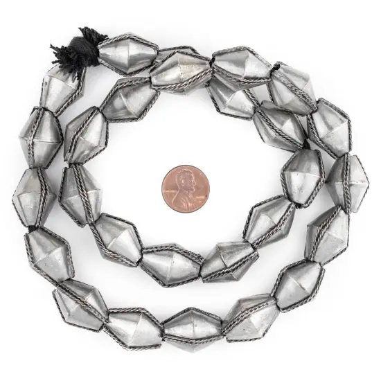 The Bead Chest Ethiopian Wired Dark Silver Bicone Beads 22x16mm African White Metal Large Hole 24 Inch Strand Handmade {2}