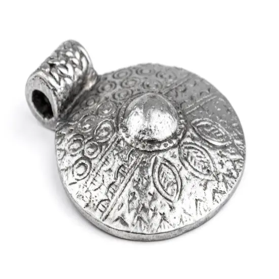 The Bead Chest Silver Tribal Shield Pendant (55x45mm) {3}