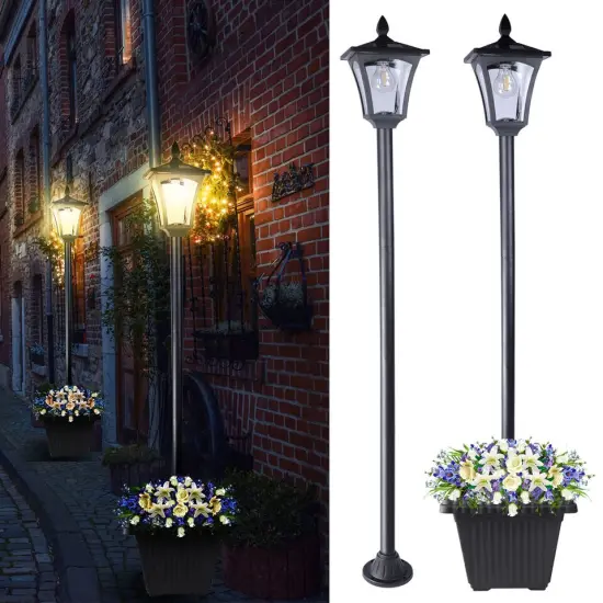 63" Outdoor Solar Lamp Post Light w/ Planter Waterproof Solar Post Street Lamp {4}