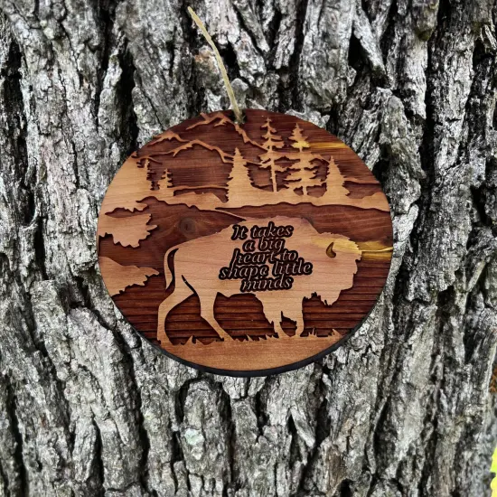 BISON it takes a big heart to shape little minds - Cedar Ornament {2}