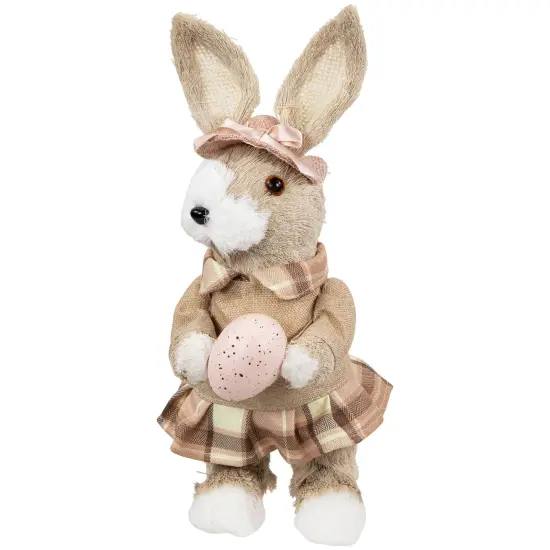 Northlight Girl Easter Rabbit Figurine with Plaid Dress - 12" - Beige {7}