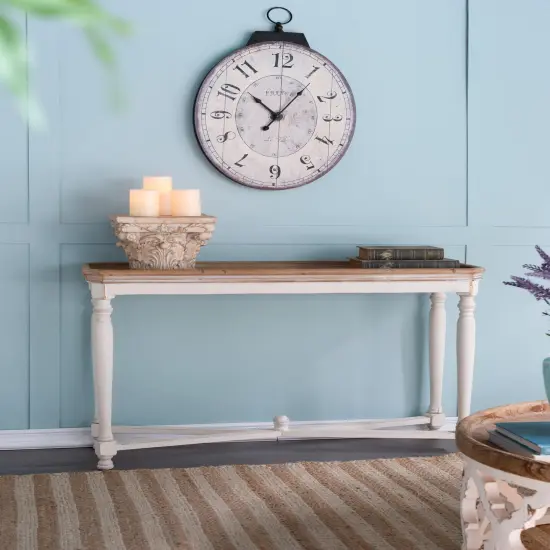 18" x 29" Antique White Oval Wall Clock, Traditional Vintage Home Decor Clock {4}