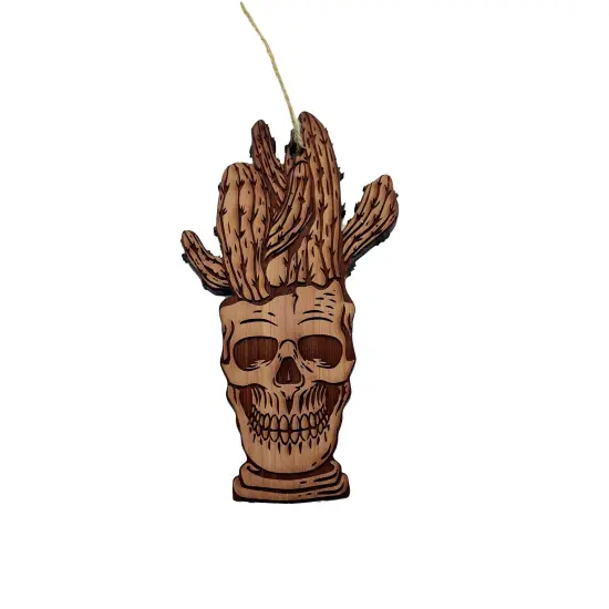 Skull and Cactus - Cedar Ornament {3}