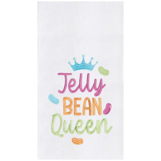 "Jelly Bean Queen" Easter Spring Funny Cute Pun Embroidered Cotton Flour Sack Kitchen Dishtowel {1}