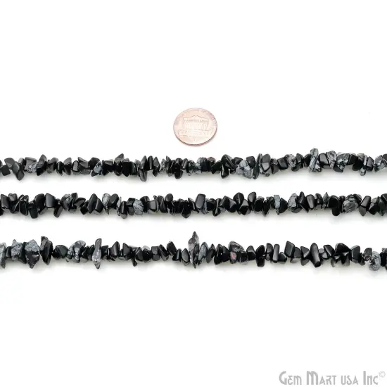 Black Obsidian Chip Beads, 34 Inch, Natural Chip Strands, Drilled Strung Nugget Beads, 7-10mm, Polished, GemMartUSA (CHBO-70004) {2}