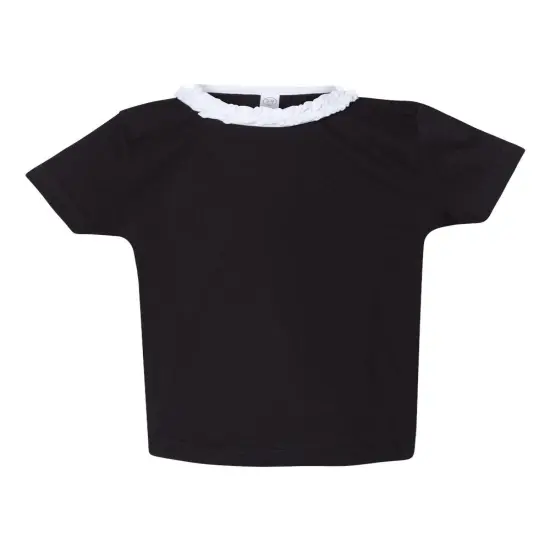 Rabbit Skins Toddler Girls' Ruffle Neck Cotton Tee Black/ white {1}