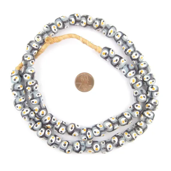 The Bead Chest Grey Eye Round Krobo Beads 12mm Ghana African Glass Large Hole 26 Inch Strand Handmade {2}