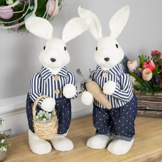 Northlight Standing Boy Bunny with Carrot Easter Figure Decoration - 19" - Navy Blue White {4}