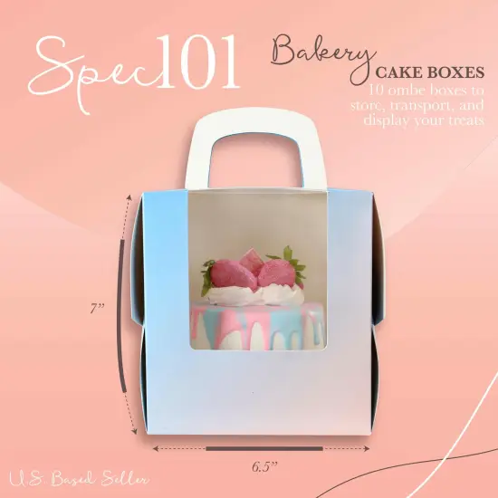 Spec101 Pink to Blue Cake Boxes with Windows - 6.5x6.5in Disposable Cookie Boxes {3}