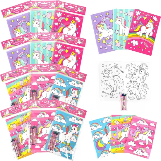 TINYMILLS Unicorn Coloring Books for Kids with 12 Coloring Books and 48 Crayons {1}