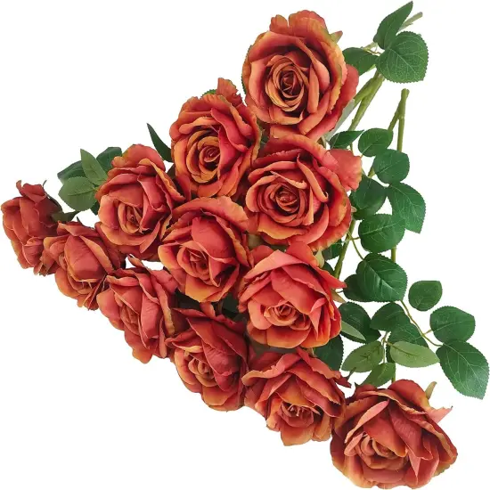 12 Pcs Artificial Roses for Wedding & Any Occasions Burnt orange {1}