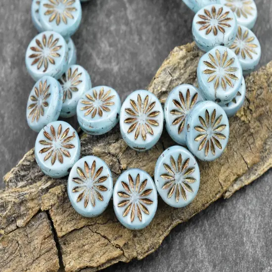 *15* 12mm Dark Bronze Washed Sky Blue Silk Aster Flower Coin Beads {3}